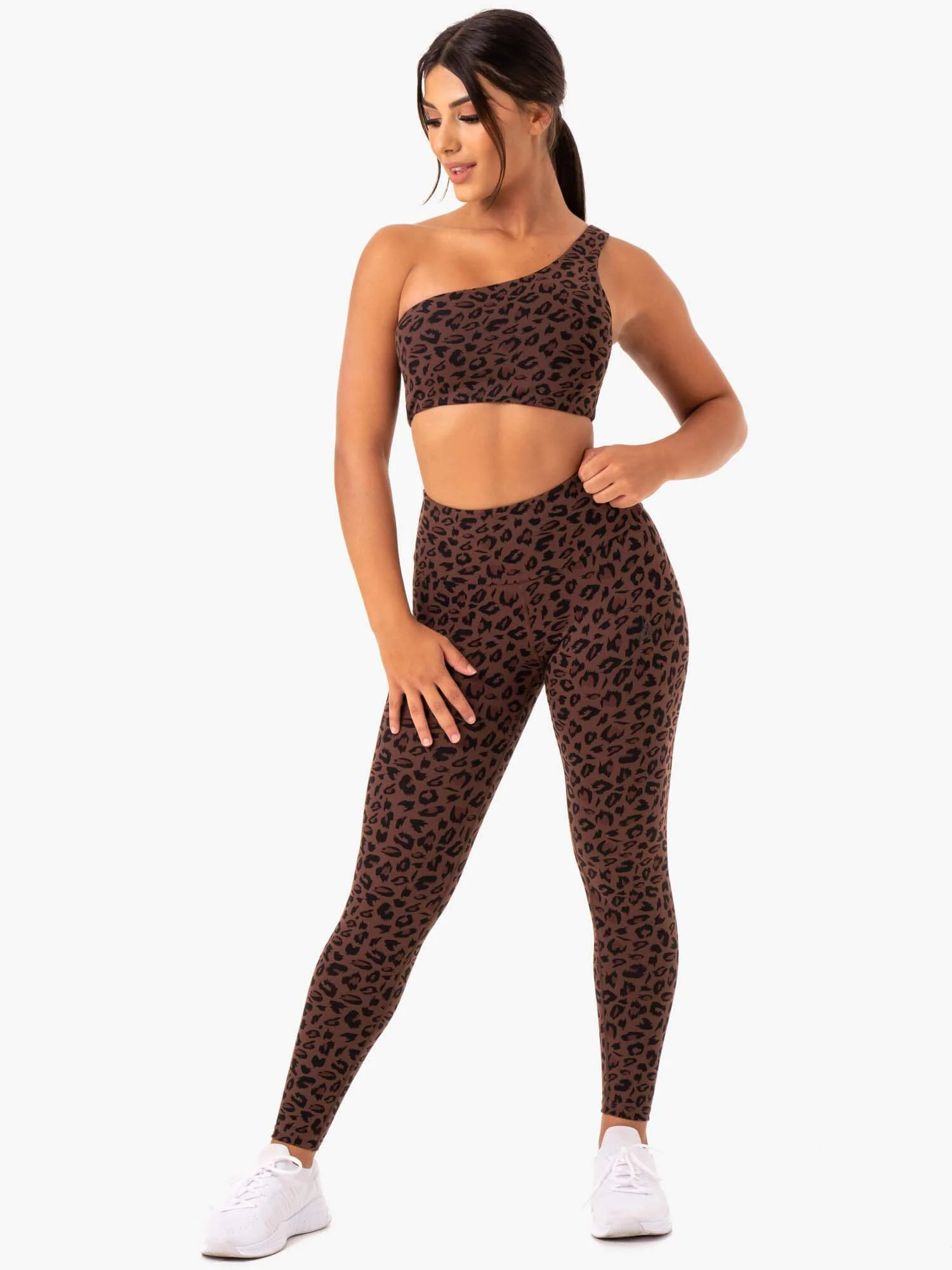 Adapt One Shoulder Sports Bra - Chocolate Leopard - Image 3