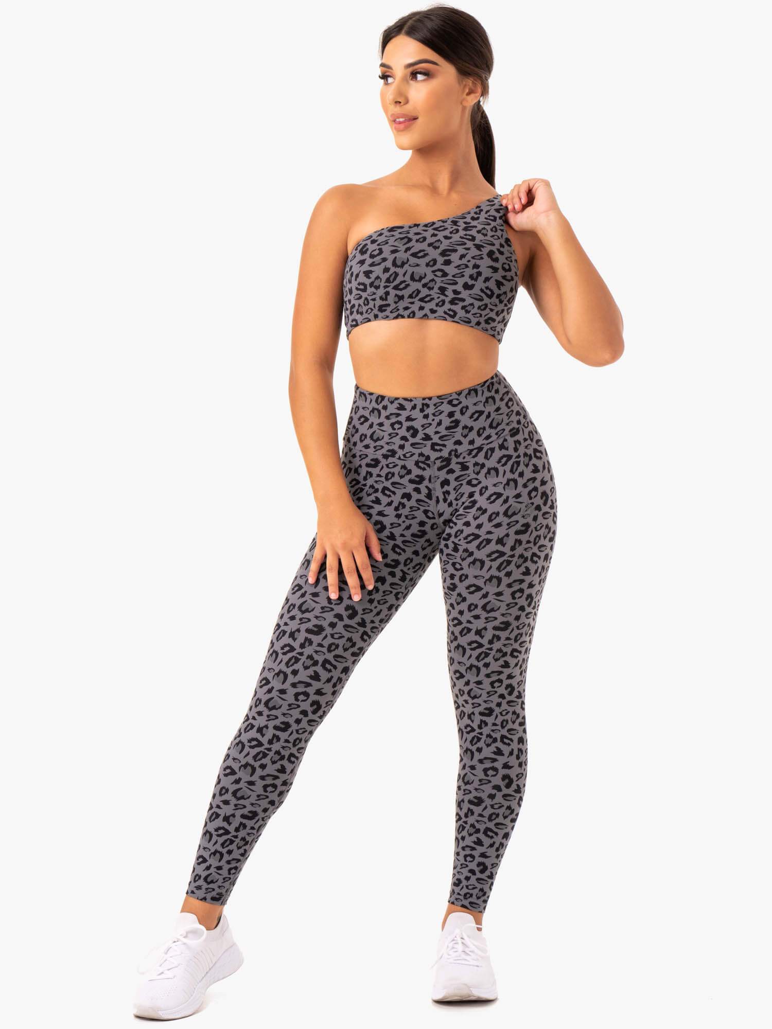 Adapt One Shoulder Sports Bra - Grey Leopard - Image 5