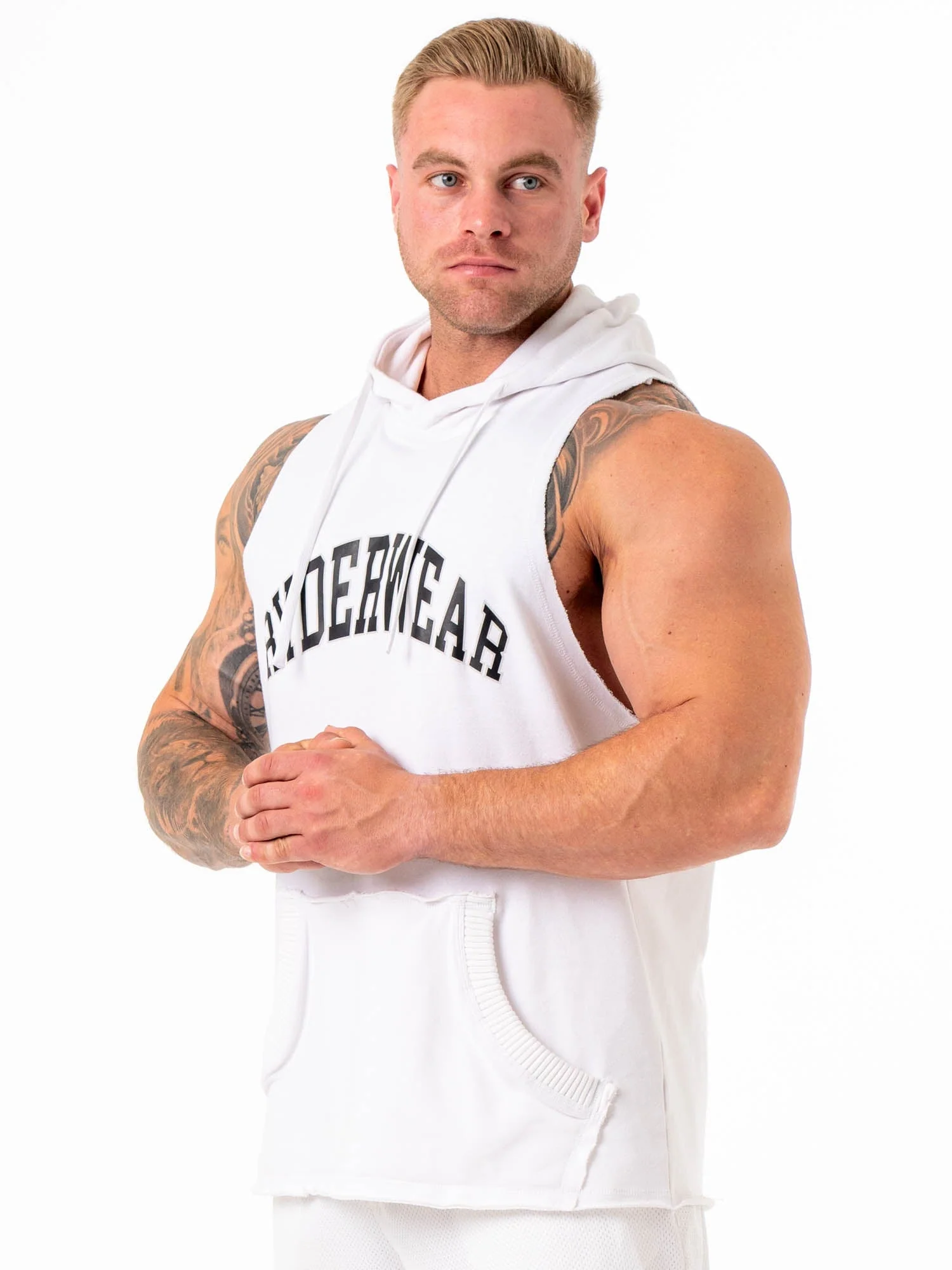 Collegiate Sleeveless Hoodie - White - Image 2