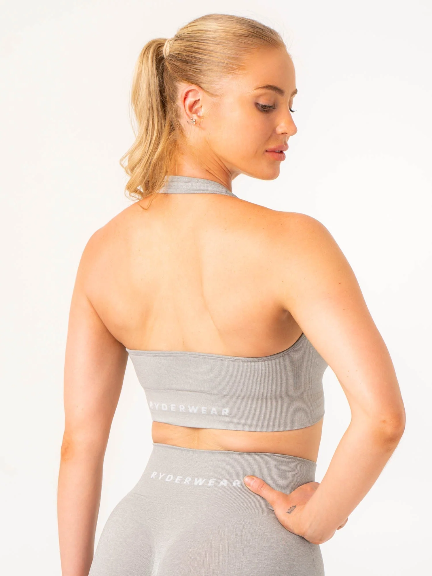 Contour Halter Bra - Light Grey Marl - Image 2