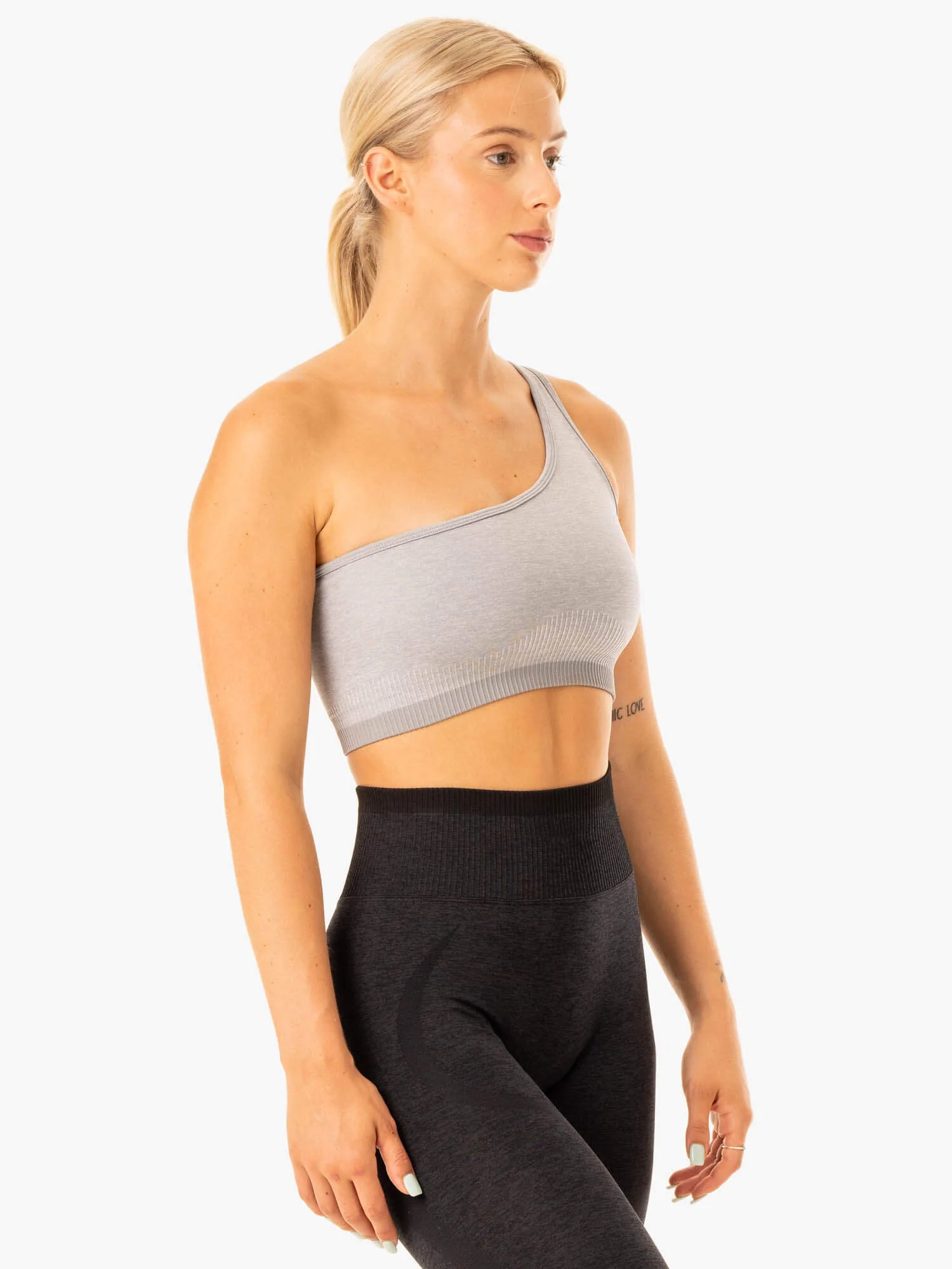 Excel Seamless One Shoulder Sports Bra - Grey Marl - Image 4