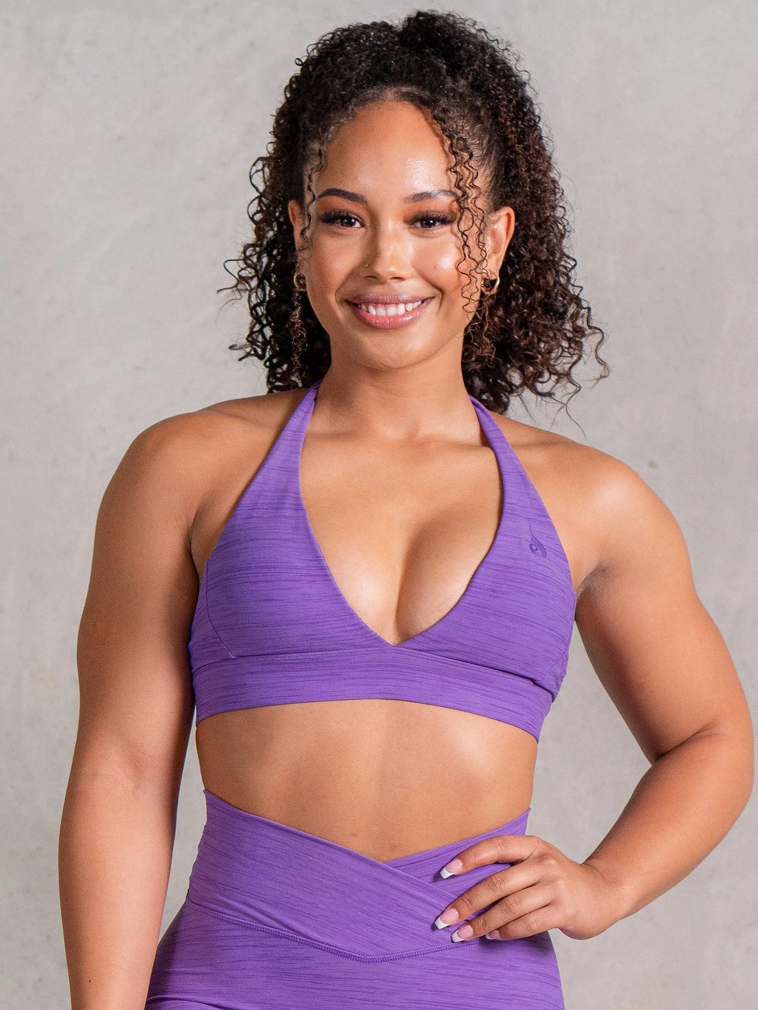 Icon V Neck Sports Bra - Violet Marl - Image 2