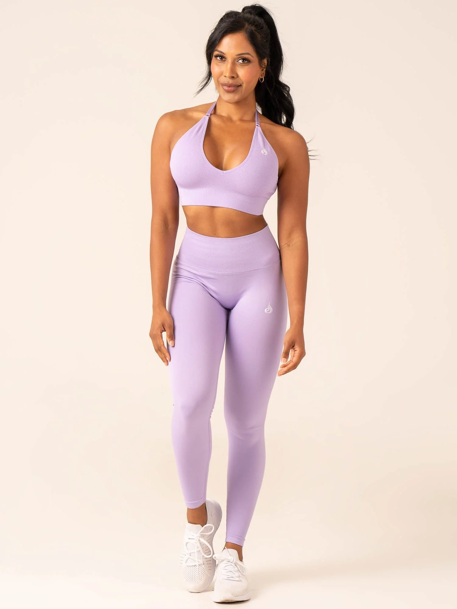 Lift Rib Seamless Halter Sports Bra - Lavender - Image 5