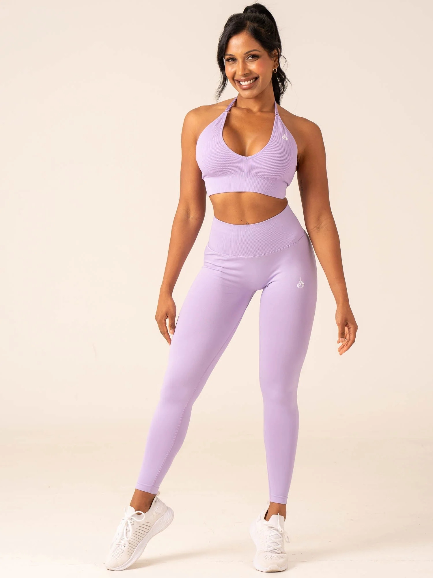 Lift Rib Seamless Halter Sports Bra - Lavender - Image 6