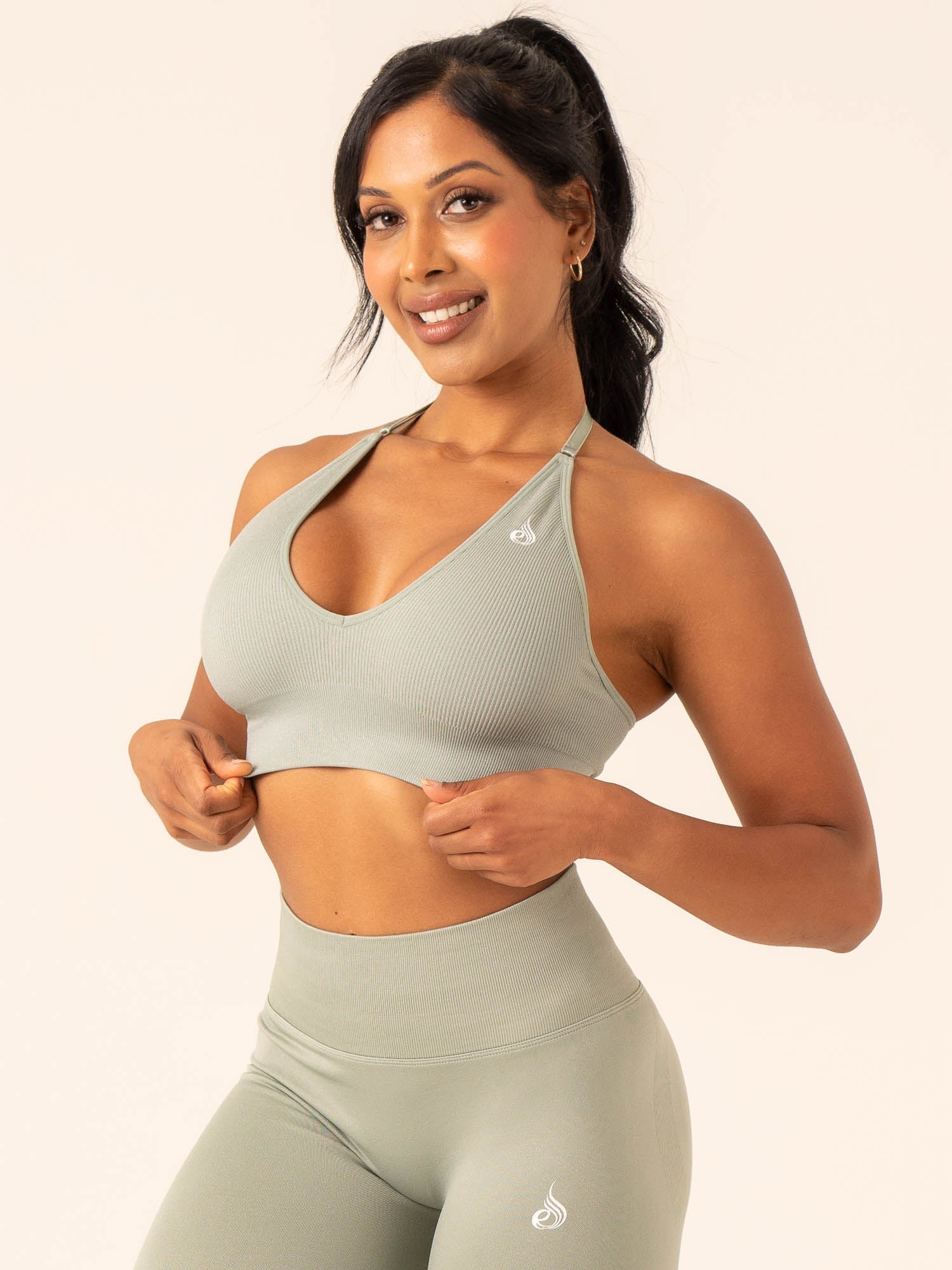 Lift Rib Seamless Halter Sports Bra - Sage - Image 3