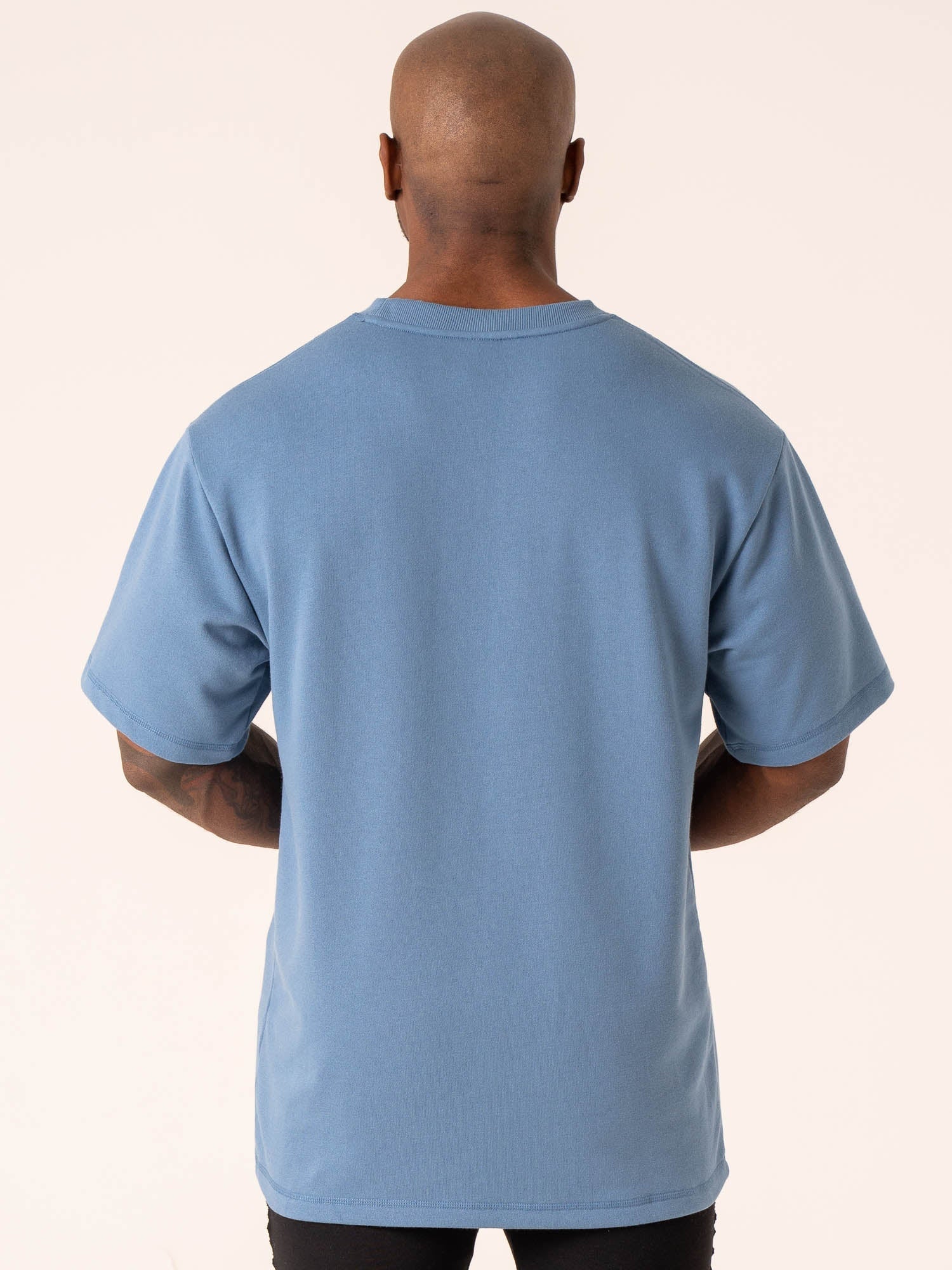 Throwback Oversized Fleece T-Shirt - Denim Blue - Image 4