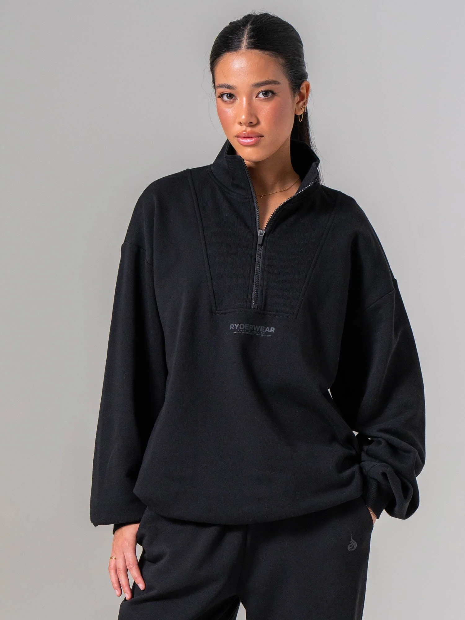 Unisex Fleece Half Zip - Black - Image 5