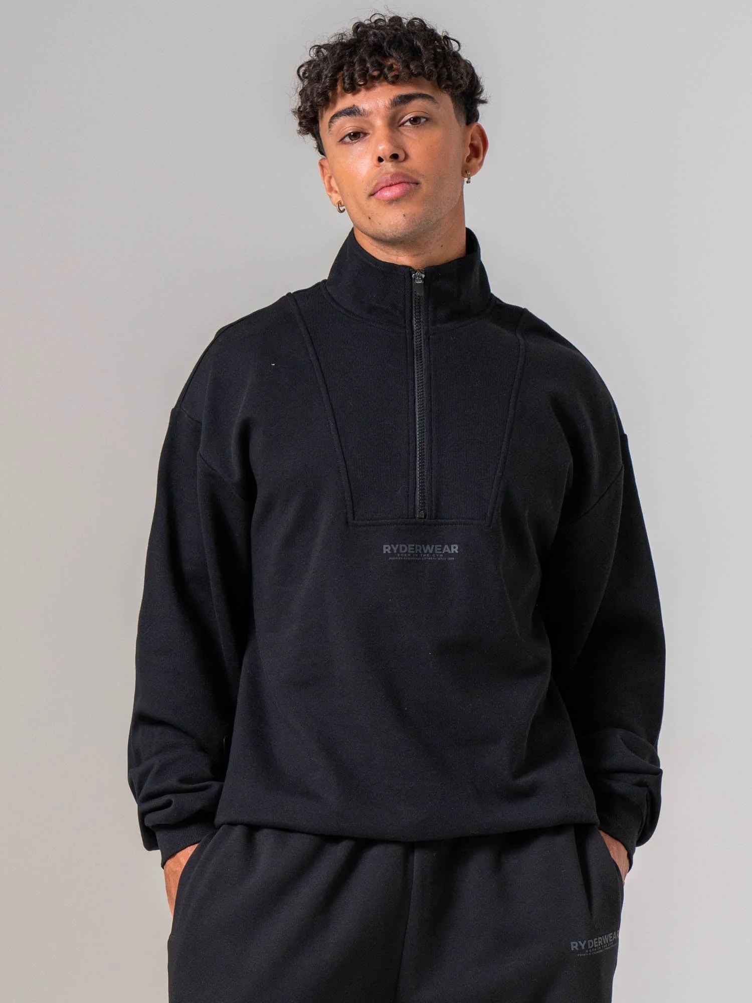 Unisex Fleece Half Zip - Black