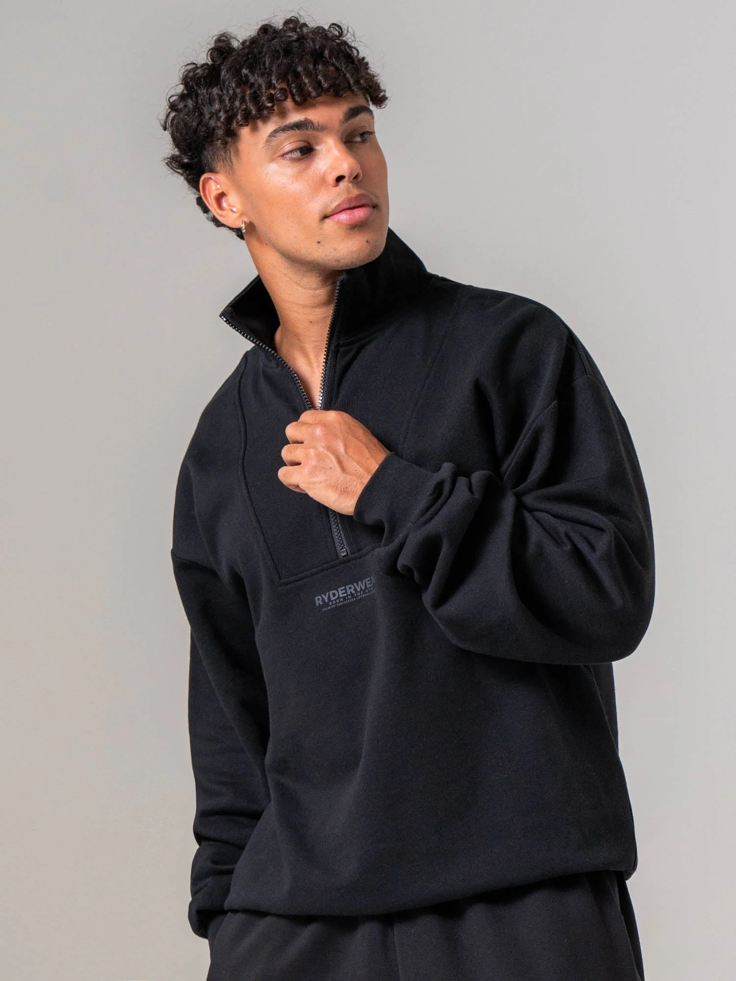 Unisex Fleece Half Zip - Black - Image 4