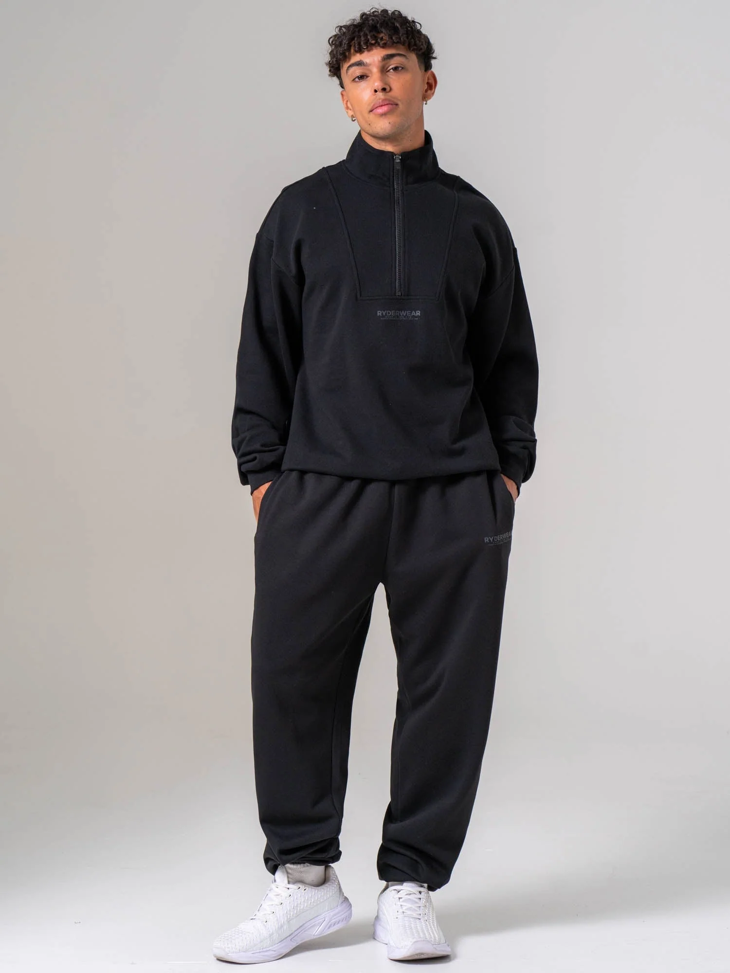 Unisex Fleece Half Zip - Black - Image 6