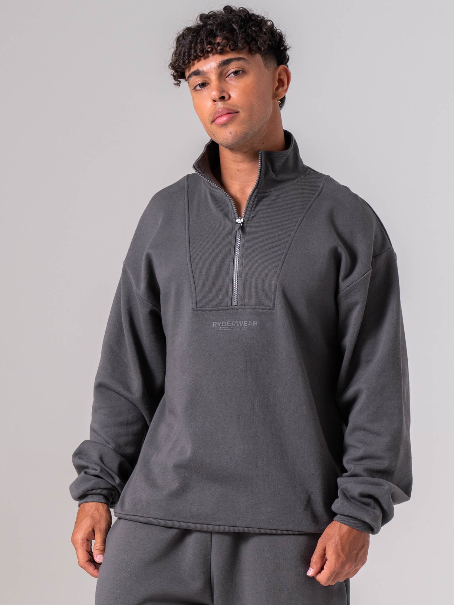 Unisex Fleece Half Zip - Charcoal - Image 3