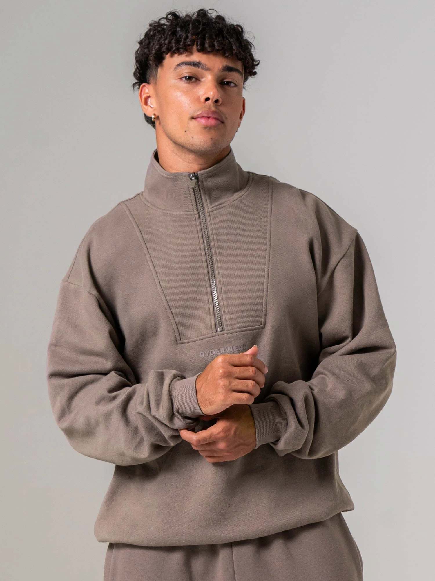 Unisex Fleece Half Zip - Deep Taupe - Image 6
