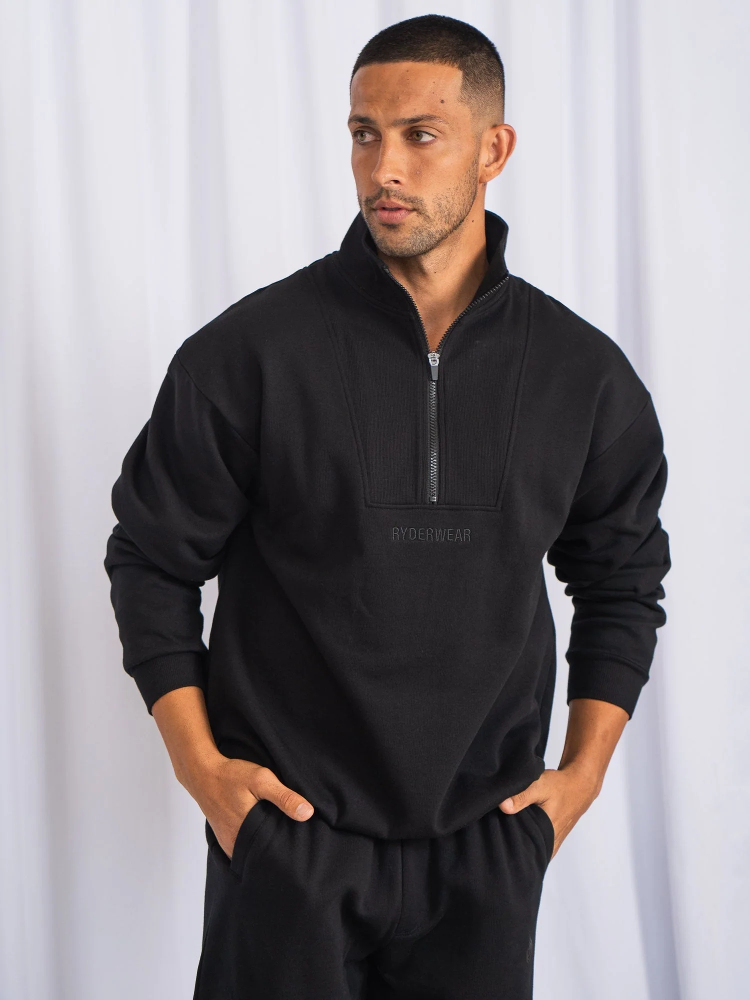 Unisex Half Zip Jumper - Black - Image 3