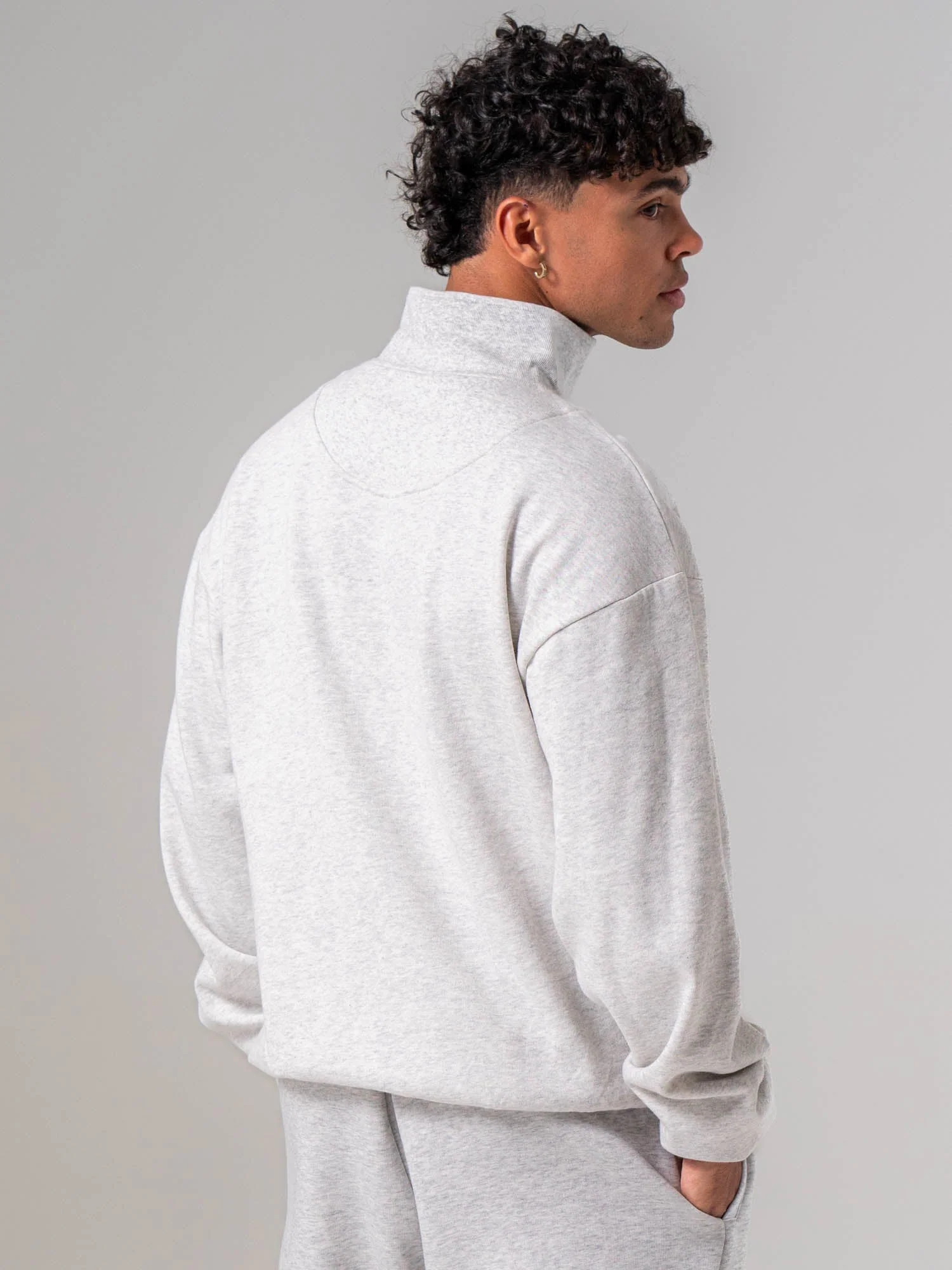 Unisex Fleece Half Zip - Snow Marle - Image 3