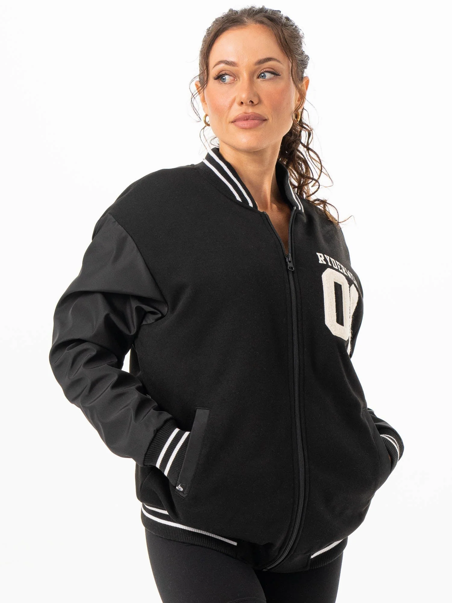 Varsity Bomber Jacket - Black/Black - Image 4